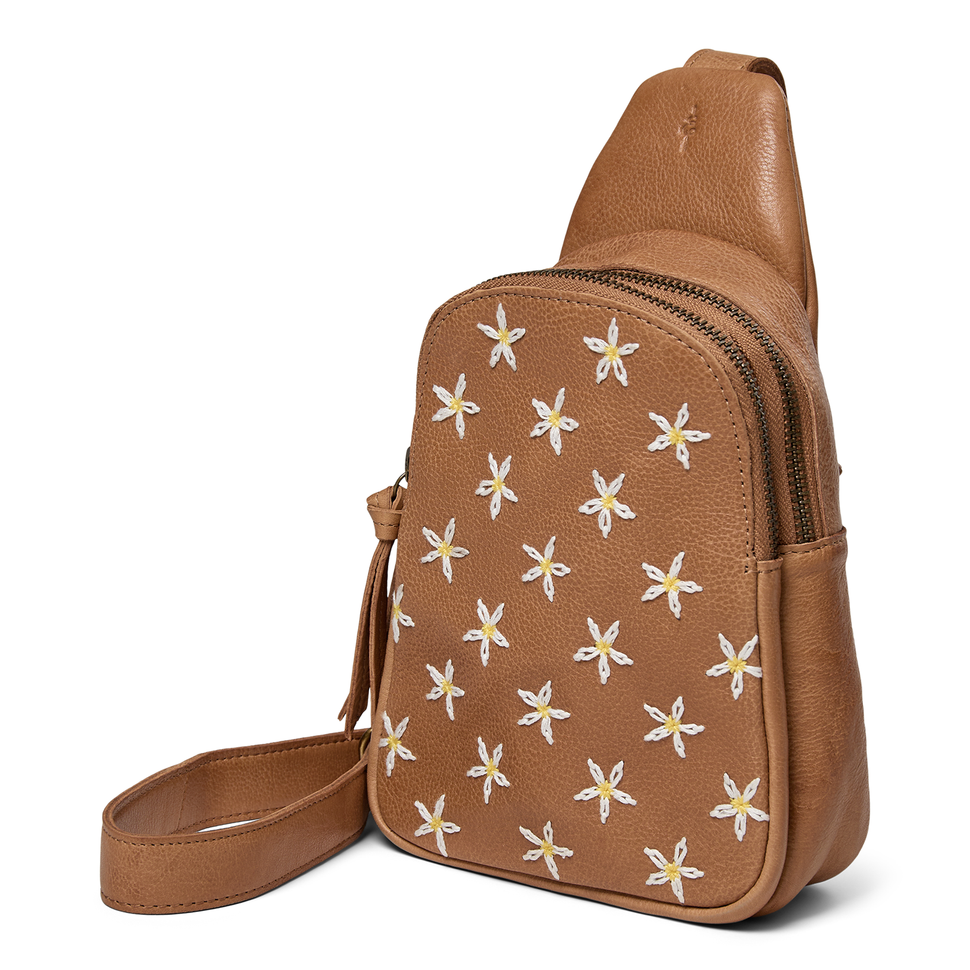 daisy floral leather backpack DayJenny Daisy flower sling bag - Desert Sand – Dayandmood